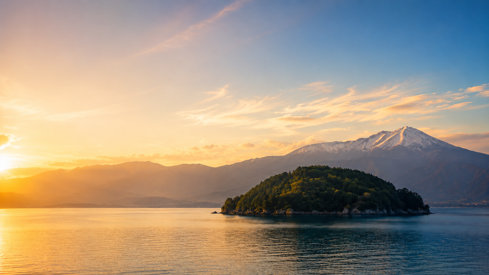 竹生島と伊吹山を望む景観