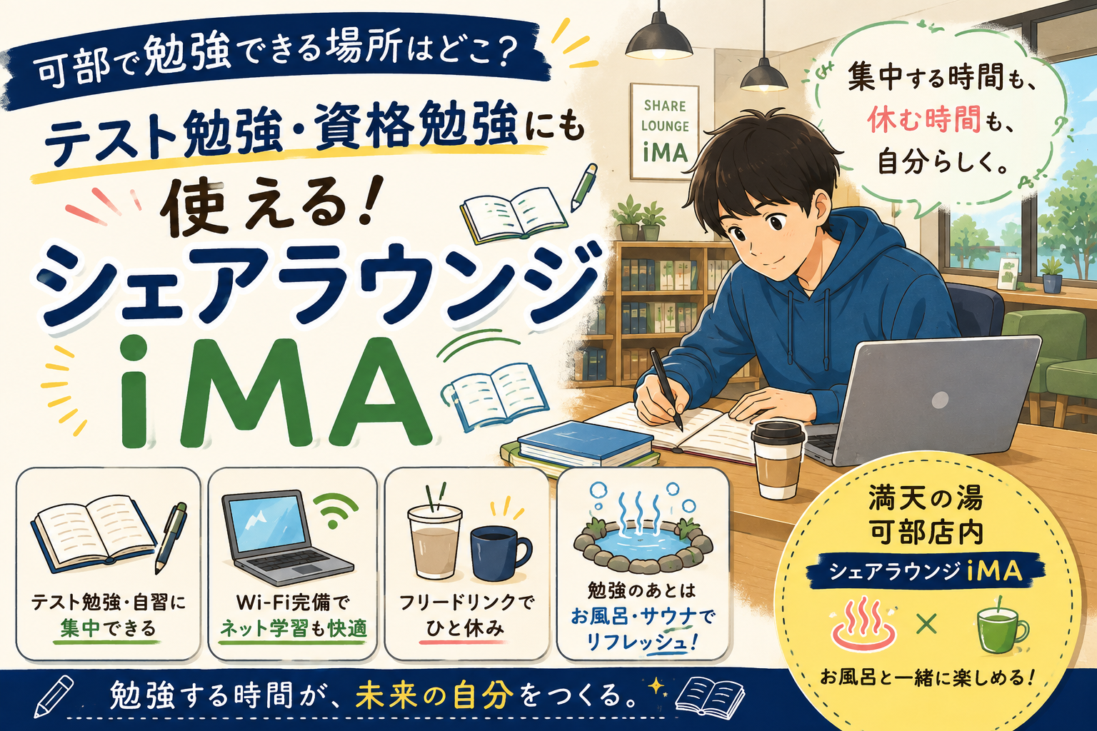 可部で勉強できる場所はどこ?テスト勉強・資格勉強にも使えるSHARE LOUNGE iMA
