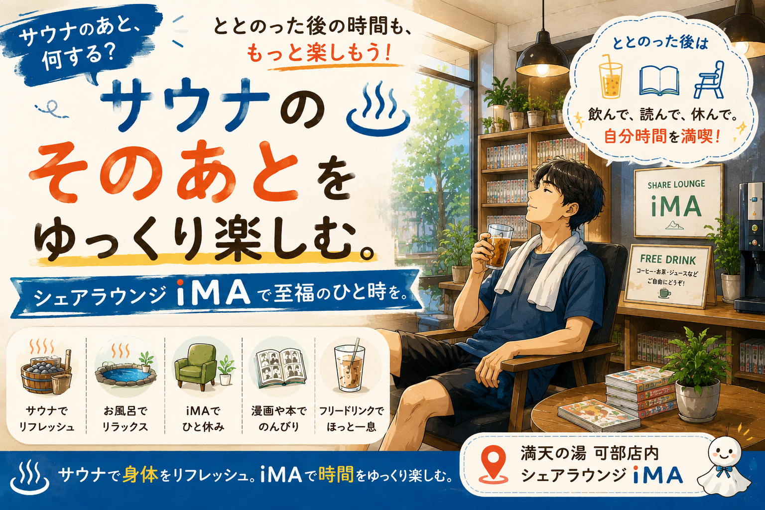 サウナのあと何する？「ととのった後」をゆっくり楽しむSHARE LOUNGE iMA 