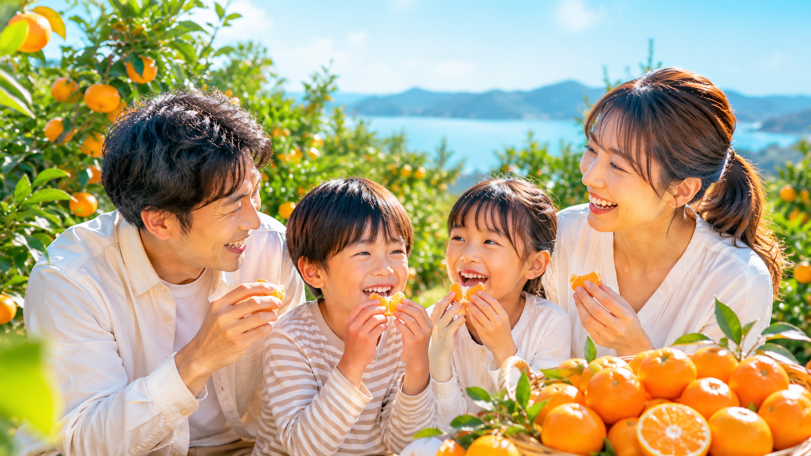 家族でみかんを食べる食卓